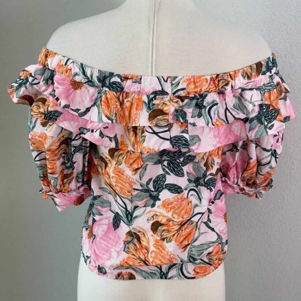 ๐๏ธ Anthropologie Cecilia Pettersson Floral Print with Elastic Shoulder Top. NWT - Picture 5 of 12